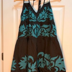 Black Sundress with Teal Floral Embroidery